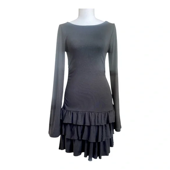 NWT Free People Good Feels Long Sleeve Mini Ruffle Dress Black Sz SMALL festival - Picture 8 of 16